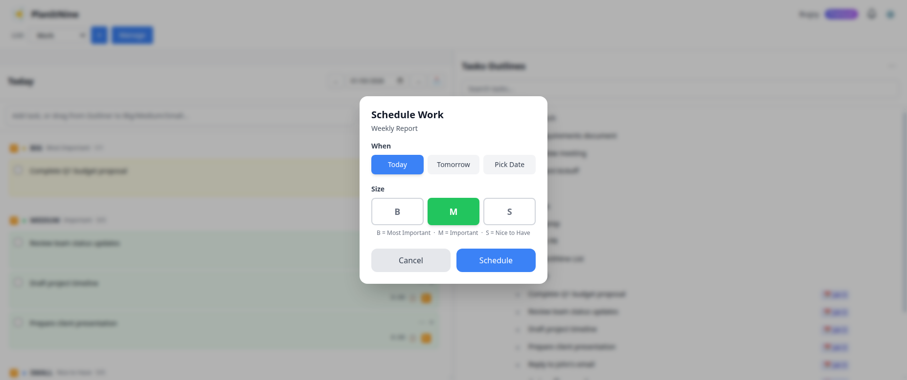 Schedule Work dialog